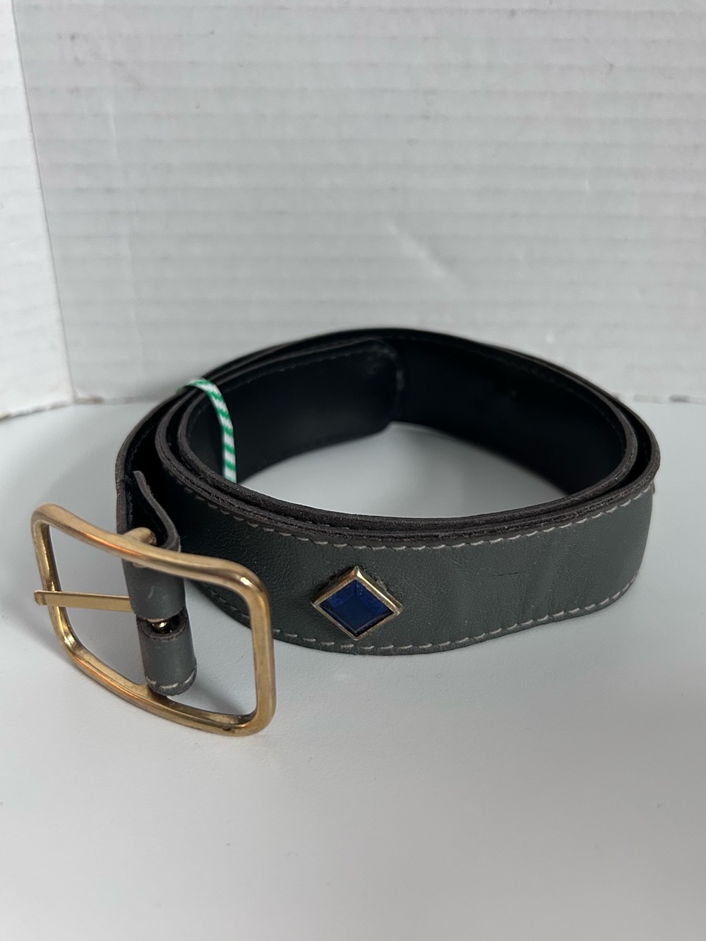Grey Leather Belt with Gold Buckle adorned with rhinestones Accent size S